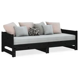 Berkfield Pull-out Day Bed Black Solid Wood Pine 2x(90x200) cm