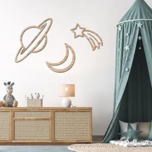 Nursery Wall Decor Space Set - Set of 3 Wooden Nursery Decals -  Off the Grain Children's Wall Art