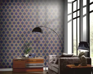 Arthouse Luxe Hexagon Navy Gold Wallpaper