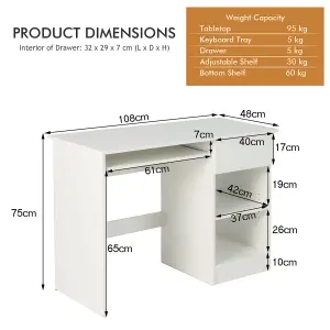 Costway Modern Computer Desk Workstation PC Laptop Table w/ Keyboard Tray & Drawer