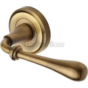 Heritage Door Handle Lever Latch on Round Rose Roma Design (Set of 2) Antique Brass