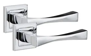 4 Pair Straight Astrid Design Door Handles Square Rose Polished Chrome Finish