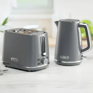 Daewoo Stirling Jug Kettle and 2 Slice Toaster Set 1.7L 3KW Fast Boil 7 Browning Levels Grey SDA2683GE