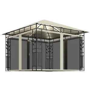 Berkfield Gazebo with Mosquito Net&LED String Lights 3x3x2.73 m Cream