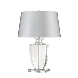 Table Lamp Clear Crystal Glass Flat Vase Silver Sheer Fabric Shade LED E27 60W