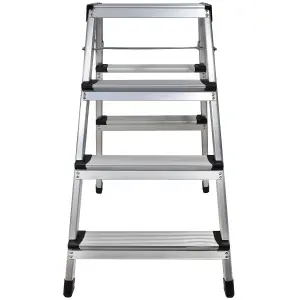 Excel Aluminium Stool Ladder 4 Tread Heavy Duty Folding Hop Up 745mm x 465mm