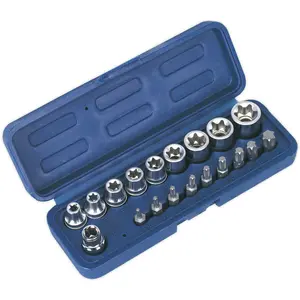 19pc TRX Star Socket & Hex Bit Set - 3/8" Square Drive - Male & Female TORX