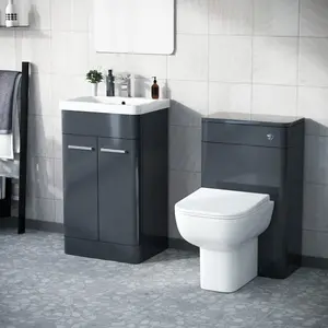 Nes Home Afern 500mm Vanity Basin Unit, WC Unit & Debra Back to Wall Toilet Anthracite