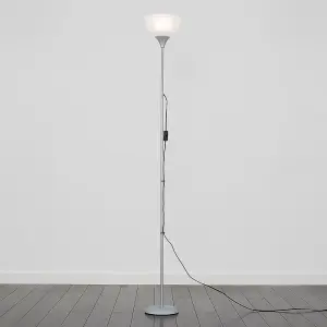 ValueLights Dalby Silver Single Uplighter Modern Floor Lamp With White Shade And E27 3000K Warm White Bulb