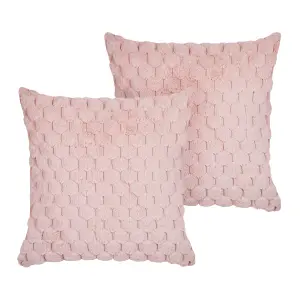 Set of 2 Cushions PURSLANE Faux Fur 43 x 43 cm Solid Pastel Pink