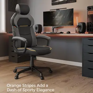 SONGMICS Office Chair, Gaming Chair, Height Adjustable, PU and Cotton-Linen Surface, Tilt Function, Classic Black