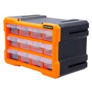 TOUGH MASTER Small Parts Multi Drawer Organiser Wall Mount or Freestanding Plastic DIY Storage Cabinet - 12 Drawers (TM-UPT-6014)