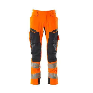 Mascot Accelerate Safe Trousers with Kneepad Pockets - Hi-Vis Orange/Dark Navy  (40.5) (Leg Length - Long)