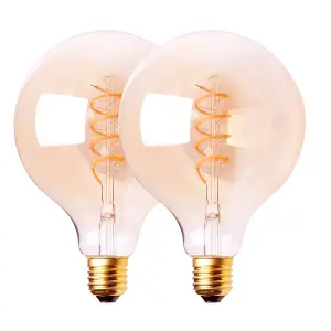 Harper Living 4 Watts G95 E27 LED Bulb Vintage Globe Warm White Dimmable, Pack of 2