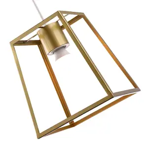 Industrial Lantern Pendant Light Shade in Satin Gold with Square Top and Bottom