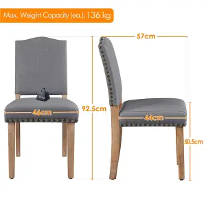 Yaheetech Set of 2 Upholstered Dining Chair with Nailhead Trim Dark Grey