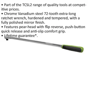 Extra Long 72-Tooth Flip Reverse Ratchet Wrench - 1/2 Inch Drive with Comfort Grip