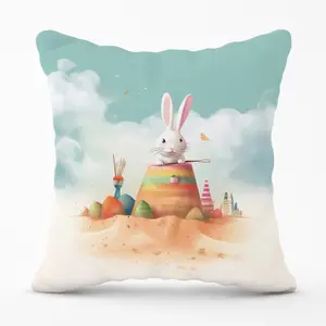 White Rabbit On A Beach Holiday Outdoor Cushion 45cm x 45cm