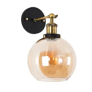 ValueLights Sheridan Antique Brass and Black Metal Adjustable Knuckle Joint Wall Light Fitting with Shade