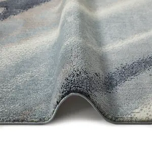 Ivory Grey Blue Abstract Polyester Modern Bedroom, LivingRoom Rug - 160cm X 220cm