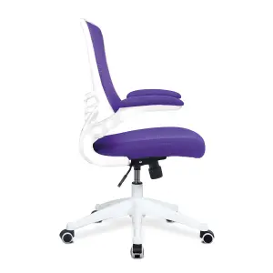 Nautilus Designs Medium Back Office Chair with White Frame & Folding Arms, Purple