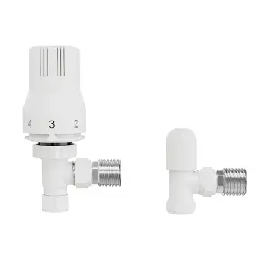 Right Radiators White Angled TRV Thermostatic Radiator Valve and lockshield Valve 15mm x 1/2"