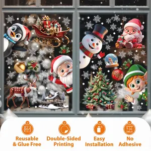 Peeking Santa & Friends With Snowflakes Window Clings