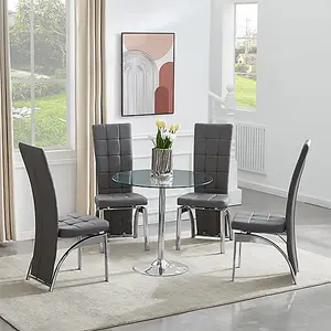 Dante Round Glass Dining Table With 4 Ravenna Grey Chairs