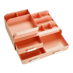 Pink 3 Drawers Multifunctional Plastic Makeup Storage Desk Organizer for Stationery Marker Pens