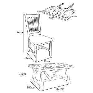 1.6m Fixed Solid Reclaimed Pine Off White Dining Table Set