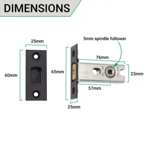 EAI - Tubular Bathroom Deadbolt Kit - 76mm Case - 57mm Backset - Matt Black