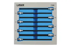 Laser Tools 7356 8pc Extra Long Torx/Star Socket Bit Set 3/8"D T20 - T55 (Length 200mm)