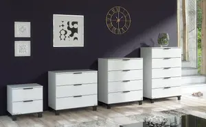 Furneo Modern White 3 Drawer Chest of Drawers Cabinet Storage Pine Effect Cozy 03