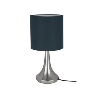 GoodHome Painswick Cylinder Satin Blue Nickel effect Table lamp