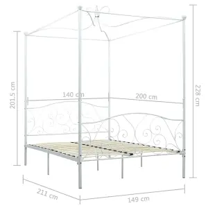 Berkfield Canopy Bed Frame White Metal 140x200 cm