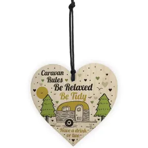 Red Ocean Caravan Rules Novelty Hanging Handmade Wooden Heart Plaque Caravan Accessories Retirement Gifts