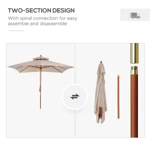 Outsunny 3m 2-tier Patio Parasol Garden Sun Umbrella Sunshade Bamboo w/ Pulley