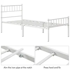 Minimalist Metal Bed Frame with Slatted Headboard White / Single (3')