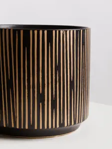 Interiors by Premier Large Black & Cream Ceramic Planter for Home, Handcrafted Modern Tall Cylindrical Planter In Black and Cream