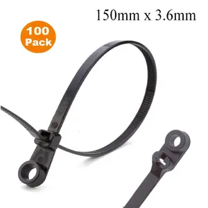 Homesmart 100 x Black Screw Mount Cable Ties 150mm x 36mm Car Chassis Body Zip Tie Fixing