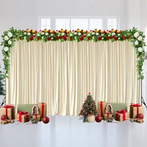 Ivory Velvet Backdrop Curtain Wrinkle-Free Polyester Fabric Background with Drapes, 3x6 Metres