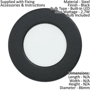 Wall / Ceiling Flush Downlight Black Round Spotlight 2.7W Built in LED