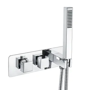 Bathroom 2 Dial 2 Way Square Concealed Thermostatic Valve - Shower Slim Head & Handset