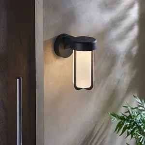 Matt Black Outdoor Wall Light & Frosted Glass Shade IP44 Rated 8W LED Module