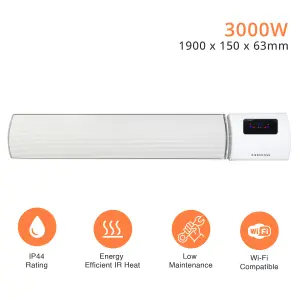 Mirrorstone 3000W Helios Wi-Fi Remote Controllable Infrared Bar Heater In White Finish, Wall/Ceiling Mount, Indoor Electric Heater