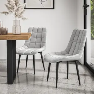 Set Of 2 Nova Modern Velvet Dining Chair Padded Seat Metal Legs Kitchen (Grey)