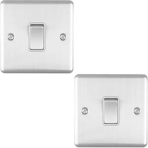 2 PACK 1 Gang 20A DP Single Switch SATIN STEEL & White Trim Appliance / Boiler