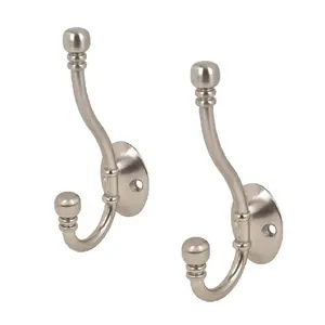 Birsppy 2 x Metal Double Satin Hat and Coat Hooks Door Robe Dress Antique Ball End