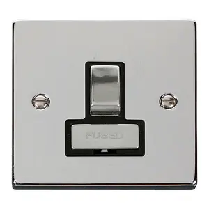 Polished Chrome 13A Fused Ingot Connection Unit Switched - Black Trim - SE Home