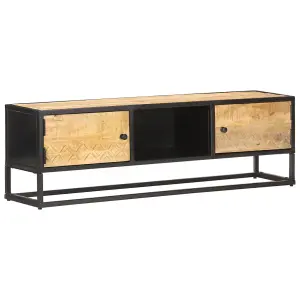 Berkfield TV Cabinet with Carved Door 130x30x40 cm Rough Mango Wood